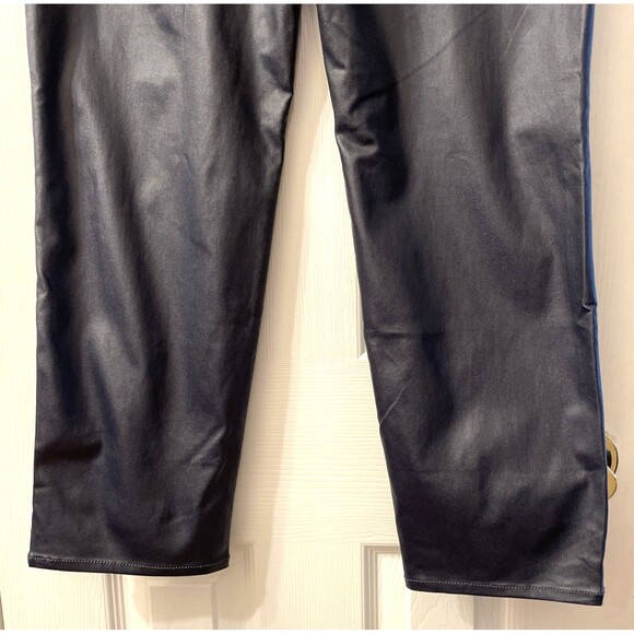 Susan Graver Faux Leather 10 Petite Coated Stretch Woven Ankle Pants Black/Blue - Picture 5 of 14